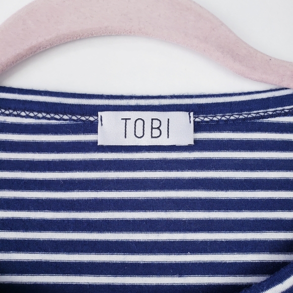 Tobi Womens Oversized Cropped Shirt Striped Stretch Size Small - Picture 2 of 3